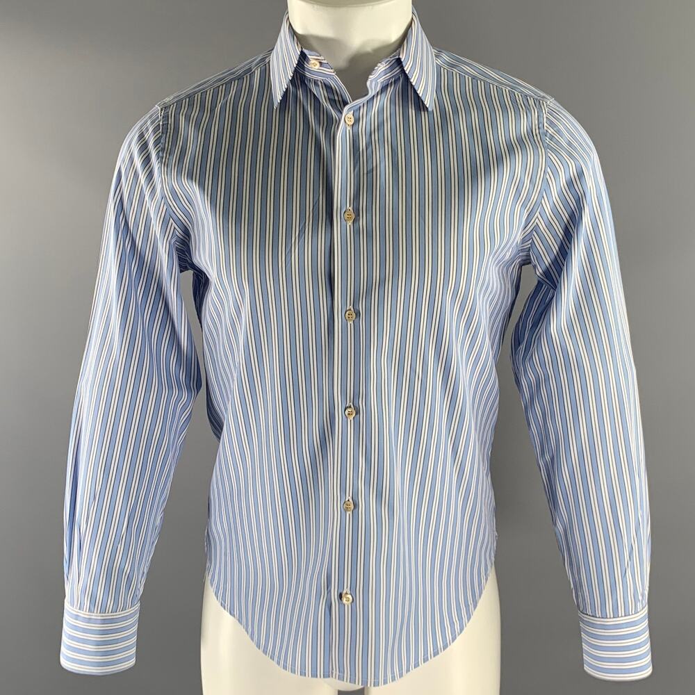 GUCCI Size S Blue White Stripe Cotton Long Sleeve Shirt